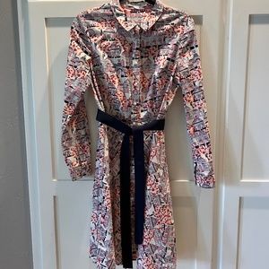 Boden Shirtdress with Whimsical Print and Ribbon Belt, Size 6